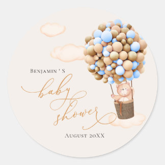 Rond Sticker baby shower Ourson bleu or bleu