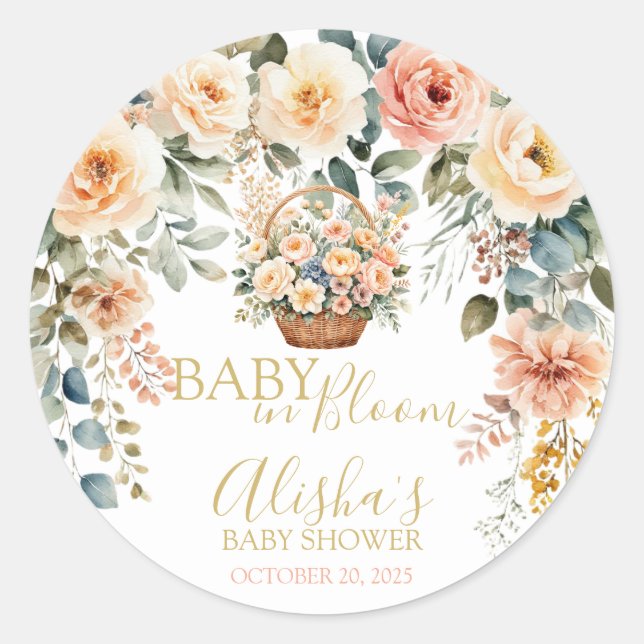Rond Sticker Baby shower Panier Fleurs (Devant)