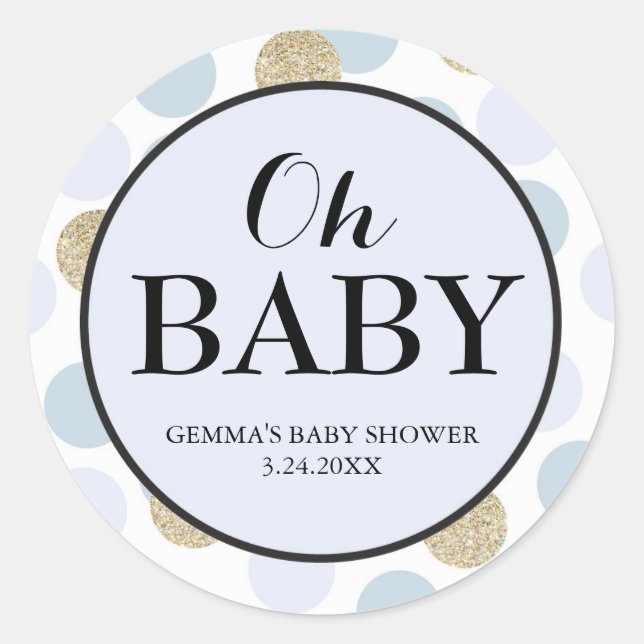 Rond Sticker baby shower Party Faveur - Pois (Devant)