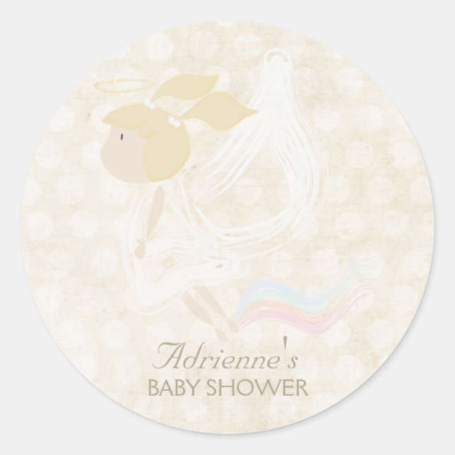 Rond Sticker Baby shower personnalisé Angel Flying (Devant)