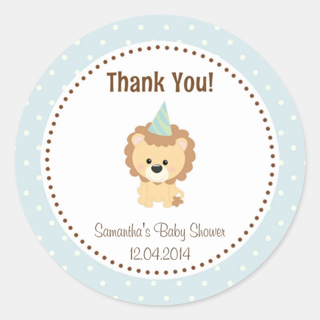 Rond Sticker Baby shower petit Lion bleu (Devant)