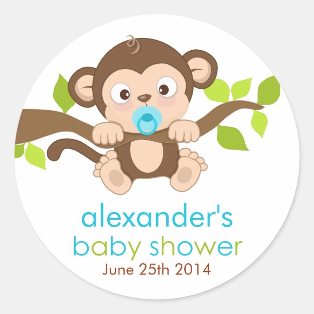 Rond Sticker Baby shower petit singe mignon (Devant)
