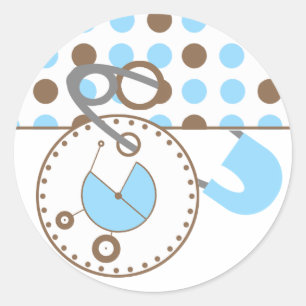 Rond Sticker baby shower - Pois de la couche bleue