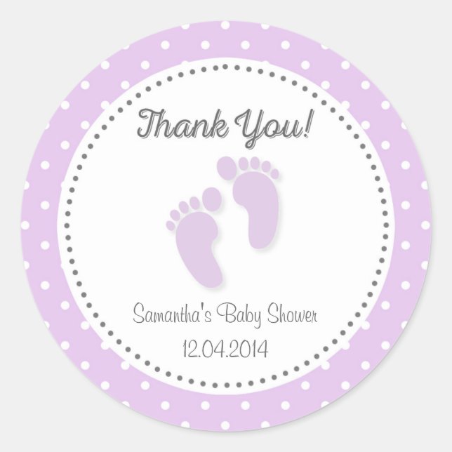 Rond Sticker Baby shower pourpre pour bébé pieds (Devant)