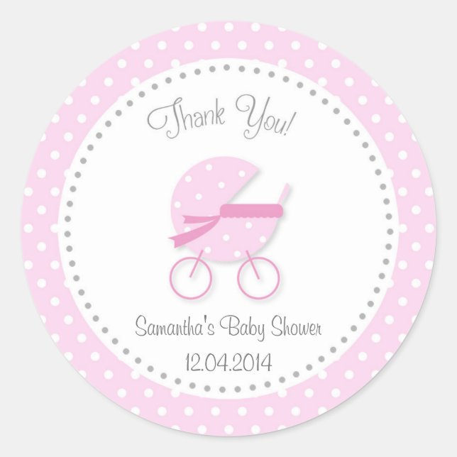 Rond Sticker Baby shower poussette rose (Devant)