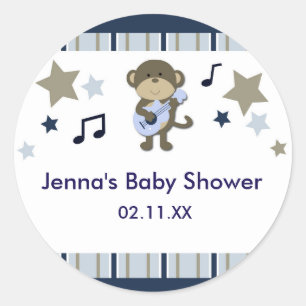 Rond Sticker Baby shower rock Star Monkey