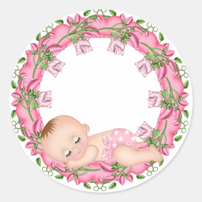 Rond Sticker Baby shower rose avec Baby floral (Devant)