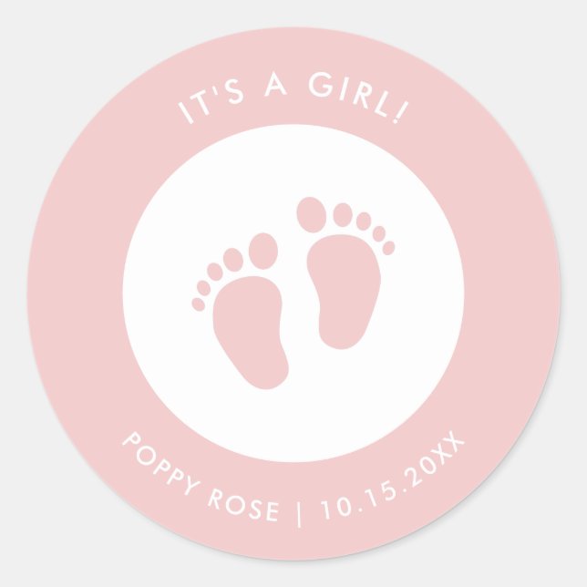 Rond Sticker Baby shower rose | Bébé Nom Favor Sticker (Devant)