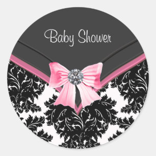 Rond Sticker Baby shower rose noir Damask rose