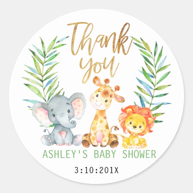 Rond Sticker Baby shower Safari Animaux (Devant)