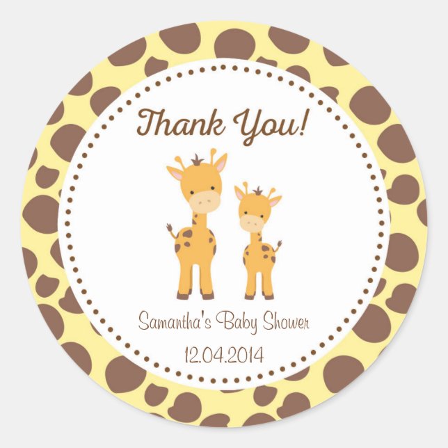 Rond Sticker Baby shower Safari Giraffe (Devant)