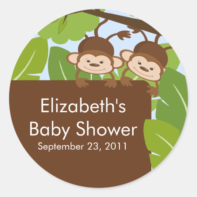 Rond Sticker Baby shower Safari TwinsBaby Monkey Jungle (Devant)