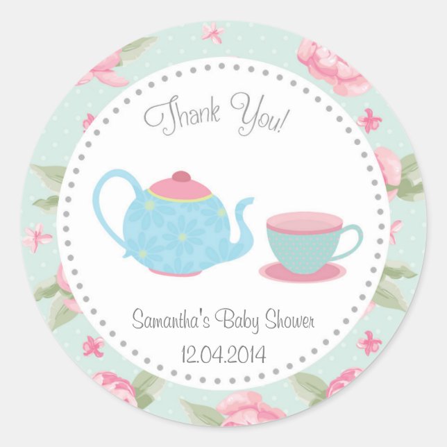 Rond Sticker Baby shower Shabby Chic Tea Party (Devant)