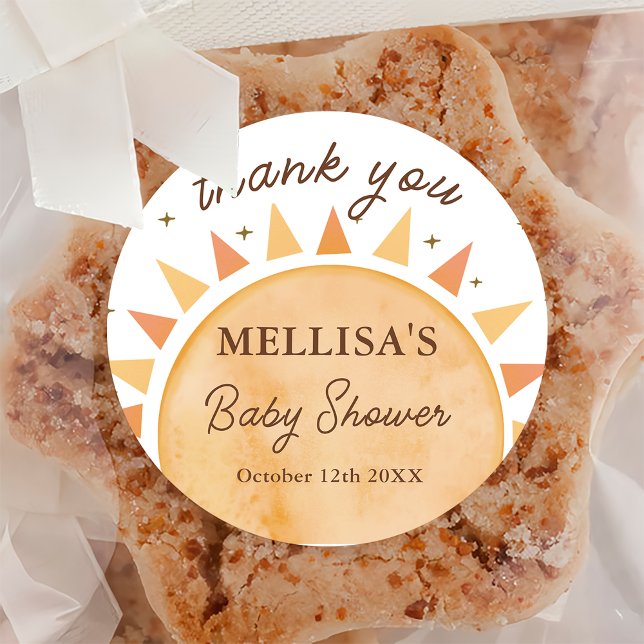 Rond Sticker Baby shower Sunshine Boho (Créateur téléchargé)