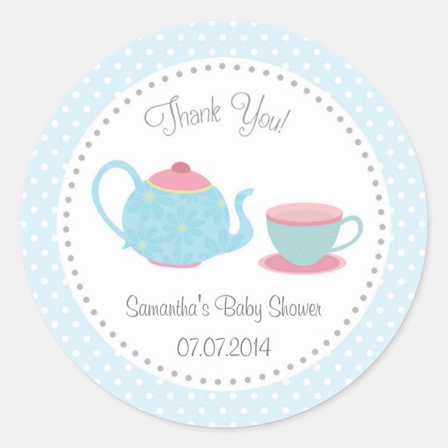 Rond Sticker Baby shower Tea Set Pink Blue Polka Dot (Devant)
