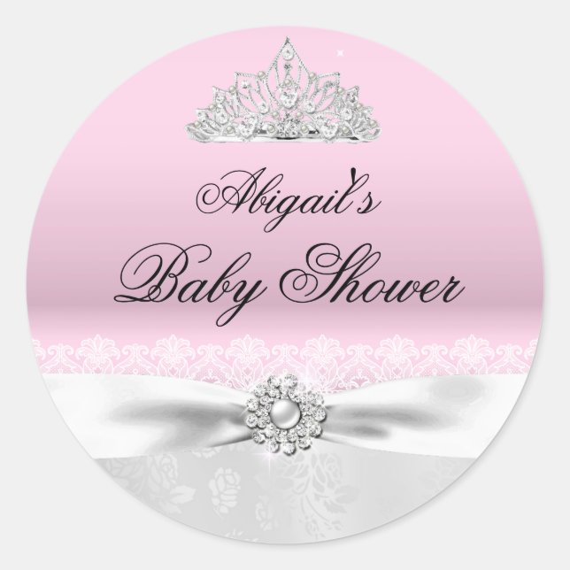 Rond Sticker Baby shower Tiara Rose & Silver (Devant)