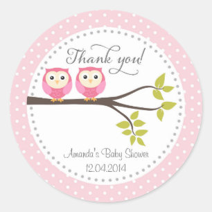 Rond Sticker Baby shower Twin Baby Girls Owls