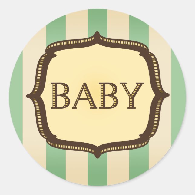 Rond Sticker Baby shower vert - Stripes Vintages (Devant)