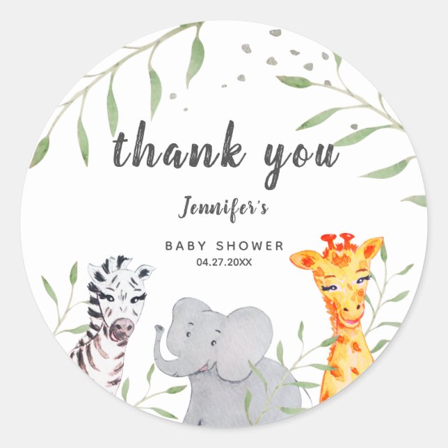 Rond Sticker Baby shower Wild One Safari Animaux (Devant)