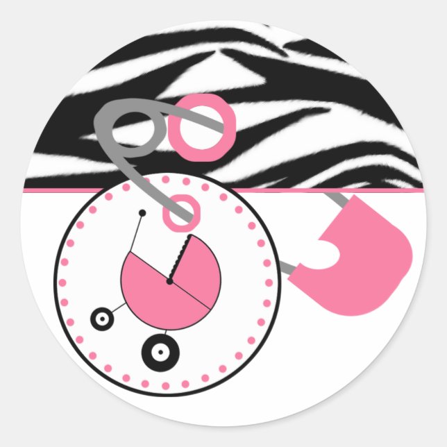 Rond Sticker baby shower - Zebra Print & Pin de couche  (Devant)