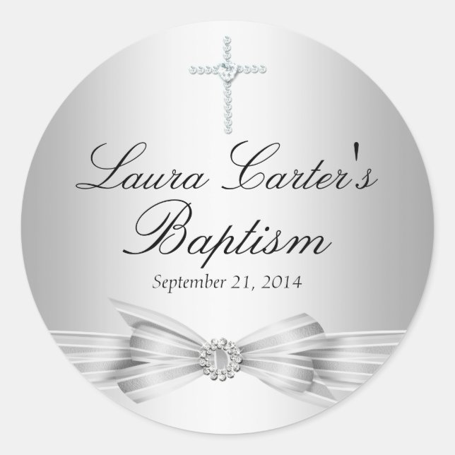 Rond Sticker Baptême Argent & Croix (Devant)