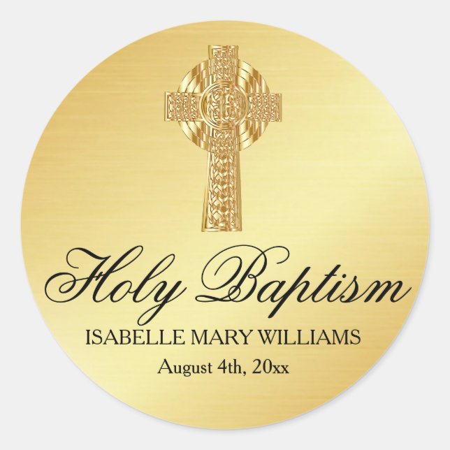 Rond Sticker Baptême d'or avec croix (Devant)