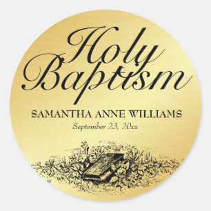 Rond Sticker Baptême d'or avec la Bible, pour un adulte