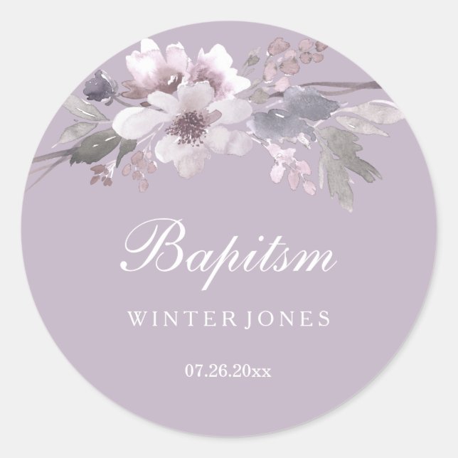Rond Sticker Baptisant Purple Floral (Devant)