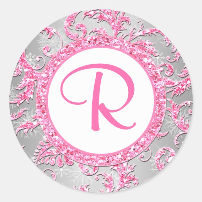 Rond Sticker Bat mitzvah Damask Winter Wonderland (Devant)