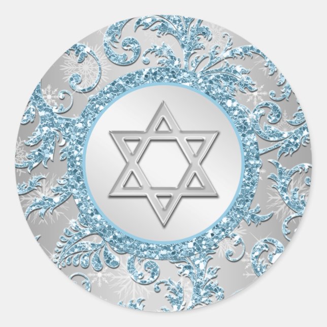 Rond Sticker Bat mitzvah Damask Winter Wonderland 10 (Devant)