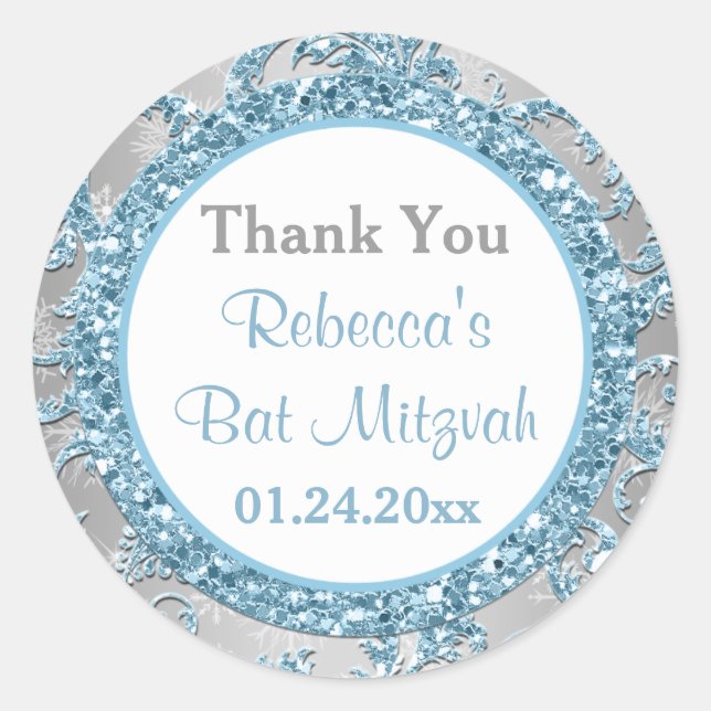 Rond Sticker Bat mitzvah Damask Winter Wonderland 7 (Devant)