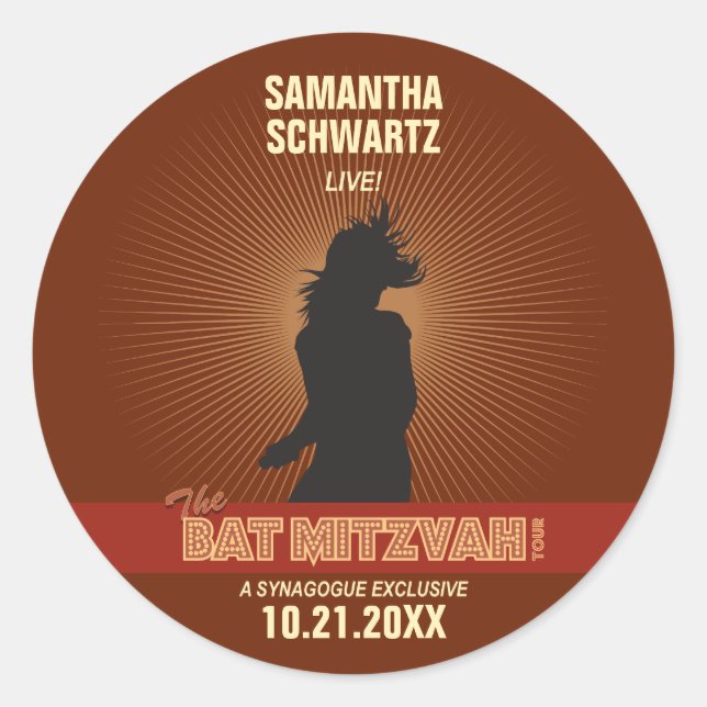 Rond Sticker Bat mitzvah Rock Star en Brown (Devant)