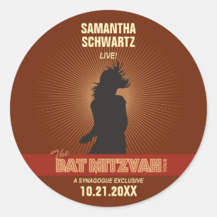 Rond Sticker Bat mitzvah Rock Star en Brown