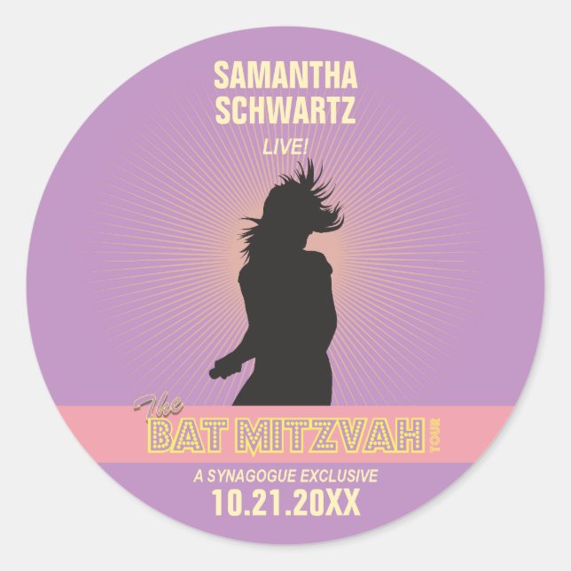 Rond Sticker Bat mitzvah Rock Star-Rose violet (Devant)