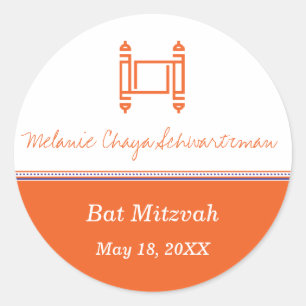 Rond Sticker bat mitzvah Torah Orange