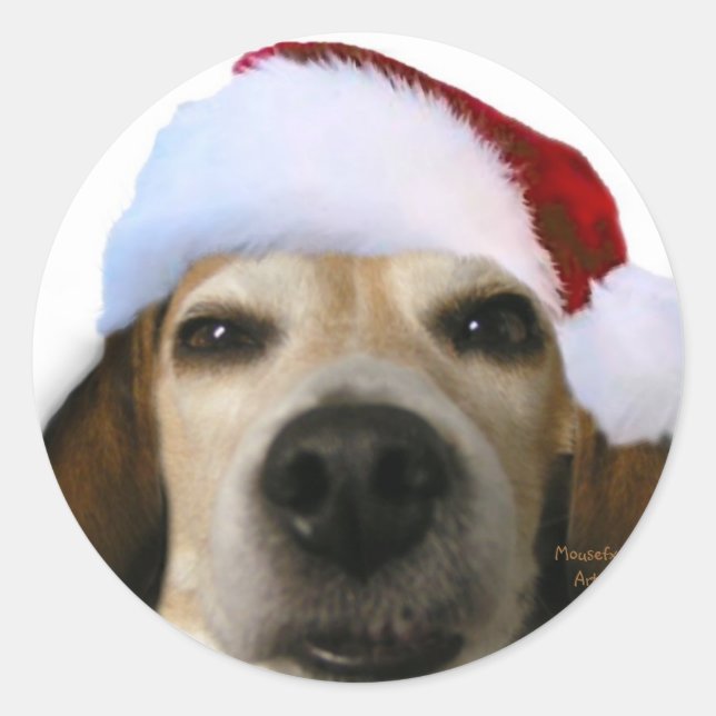 Rond Sticker Beagle père Noël (Devant)