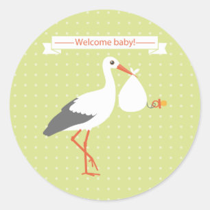 Rond Sticker bébé de bienvenue de cigogne