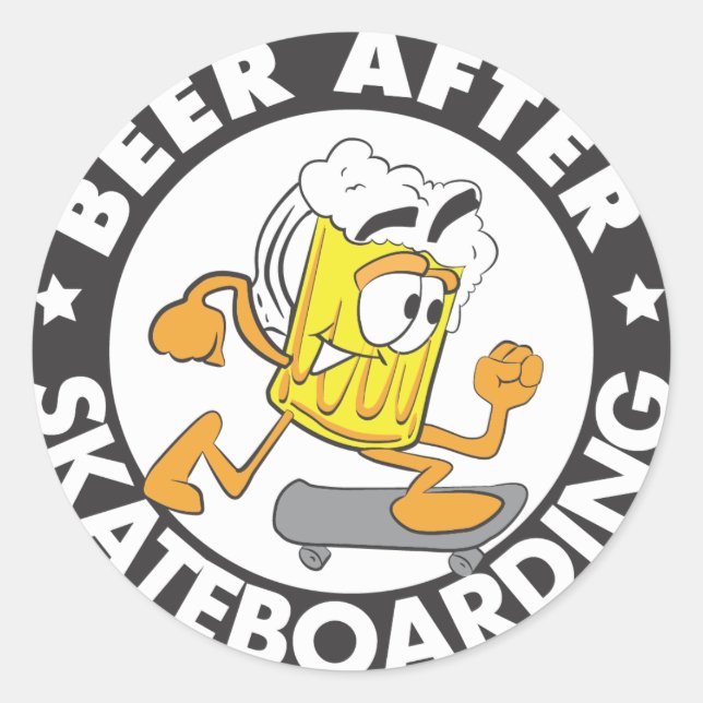 Rond Sticker Bière Après Skateboard (Devant)