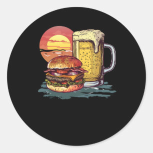 Rond Sticker Bière Et Burgers