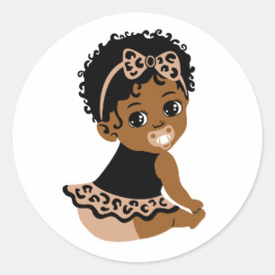 Rond Sticker Black African American Safari Baby Girl