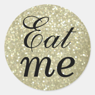 Rond Sticker Black and Glittery Gold Mange Me