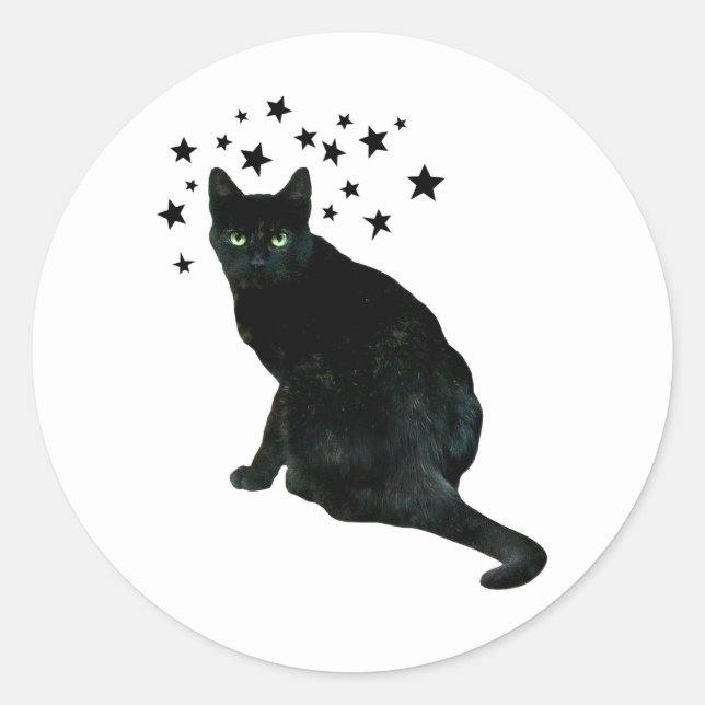 Rond Sticker Black Cat Stars (Devant)