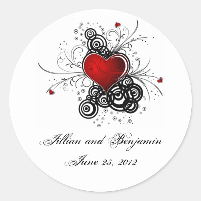 Rond Sticker Black Swirls Coeur Rouge (Devant)