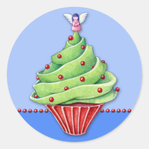Rond Sticker bleu2 de Noël Tree Cupcake