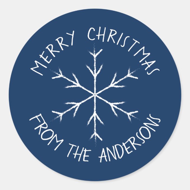 Rond Sticker bleu avec flocon de neige pour les fêtes (Devant)
