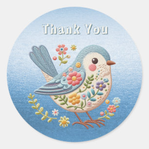 Rond Sticker bleu Little Bird Floral