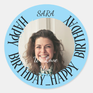 Rond Sticker bleu pour anniversaire entièrement personn