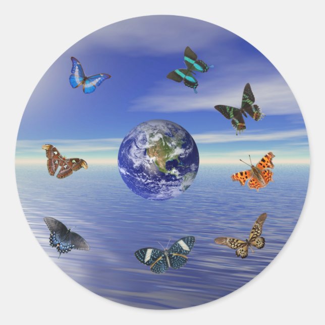 Rond Sticker Blue Earth Butterflies (Devant)