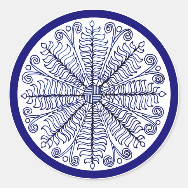 Rond Sticker Blue Fern Feuilles (Devant)