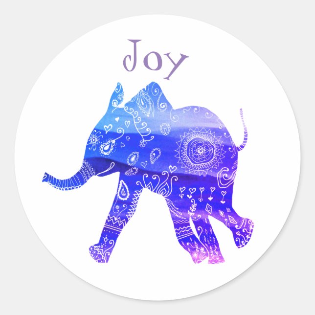 Rond Sticker Blue Mandala Baby Elephant Joy (Devant)